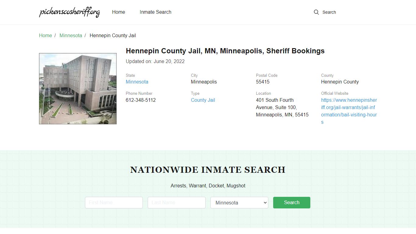 Hennepin County Jail, MN, Minneapolis, Sheriff Bookings